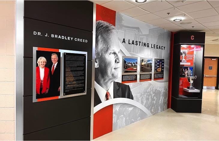 Campbell University arena lobby with signage