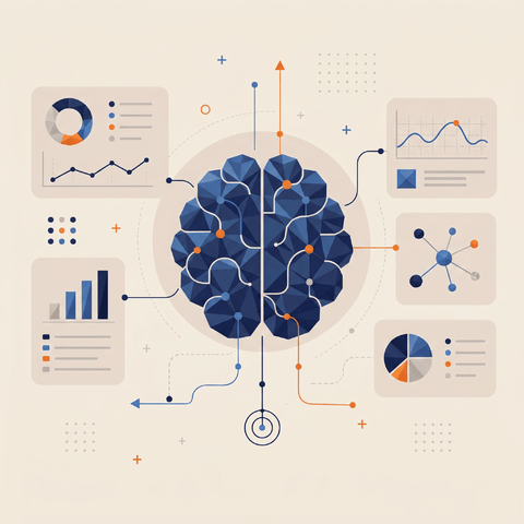 Creative brain illustration with data visualization elements