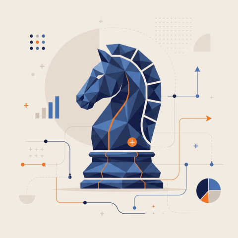 Strategic chess piece illustration with data visualization