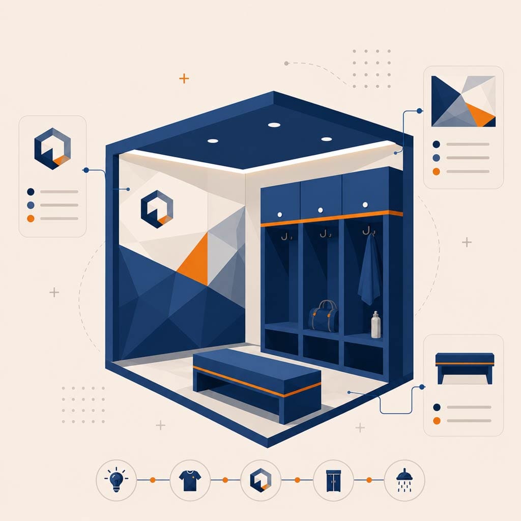 Immersive branded environment with digital displays and experiential design